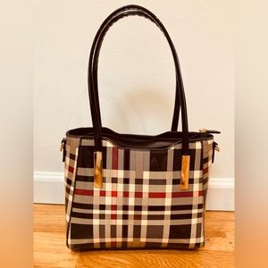 Plaid Patent Leather Hand Bag with Removable Cross Body Strap